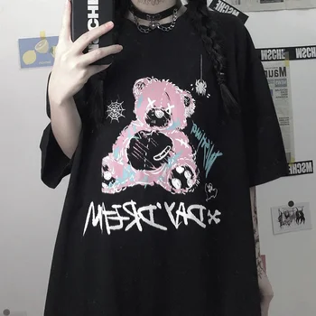 Spausdinti Atsitiktinis Harajuk goth Moterų tshirts Kawaii Unisex Trumpas Rankovės Anime Marškinėliai HipHop Vasarą Moterys Streetwear Viršūnės