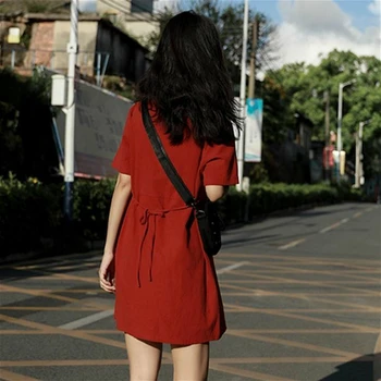 Suknelė Moterims Retro Red-Line Prancūzijos Paprasta Prašmatnus Mygtuką Trumpas Rankovės Kolegijos Mergaičių Suknelės Vasarą Madinga Šventė Femme Streetwear