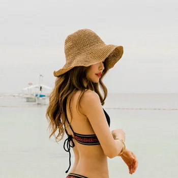 Sulankstomas Šiaudų Kibiro Kepurę Vasaros Skrybėlės Moterų Paplūdimio Moterų Saulės Sombreros De Sol Chapeau Paille Panama Apsaugos žvejybos bžūp
