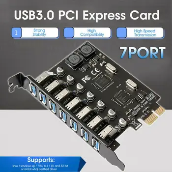 USB PCIe adapteris, 7 uosto, 3 USB Hub PCI-e adapter PCI express USB3 valdytojas USB3.0 PCI-e išplėtimo valdybos kortelės XP/7/8/8.1/10