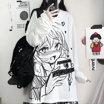 Vasaros Anime Harajuku y2k Streetwear T-shirt Kawaii Girl Grafiti Raštas Atsitiktinis marškinėliai Viršuje Moterų Prarasti Negabaritinių marškinėliai Topai