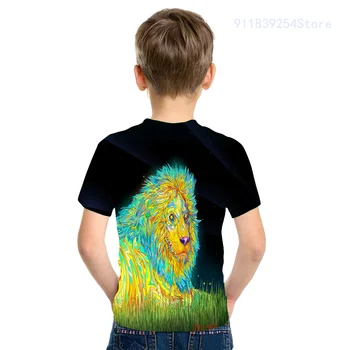 Vasaros Mergaitės Ir Berniukai, Gyvūnų Liūtas 3D Atspausdintas T-Shirt Asmenybės Atsitiktinis Mados Hip-Hop Street Cool Kids