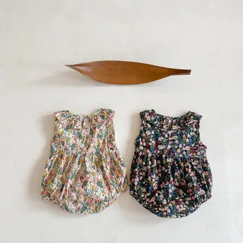 Vasarą naujas plonas skirsnio atvartas gėlių rankovių leotard Romper laipiojimo drabužiai naujagimiams mergina drabužiai