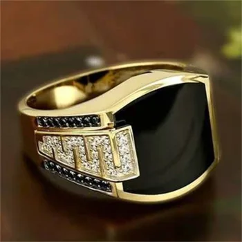 Vintage Gold Prabangių Vyrų Žiedas Juodas Blizgus Mados Vestuvinis Žiedas Atostogų Papuošalai Dovana Ponios Priedai