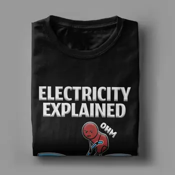Vyrai Juokinga, Elektrikas, Elektros Paaiškino, T Marškiniai Omo dėsnis Grynos Medvilnės Drabužius Naujovė Trumpas Rankovės Tees Atspausdintas T-Shirt