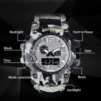 Vyrai Paslėpti Karinę Žiūrėti 50m atsparumas Vandeniui LED Laikrodį Kvarcinis Laikrodis, Lauko Sporto Žiūrėti Kompasas termometras avarinės žiūrėti