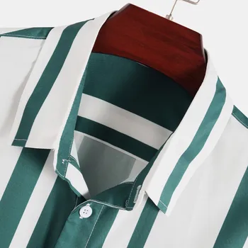 Vyrai Vasarą Žalias Dryžuotas Spausdinimo Havajų Marškinėliai Vyrams 2021 Trumpas Rankovės Streetwear Atvartas Laisvalaikio Prekės Marškiniai, Elegantiškos Mygtuką Camisa
