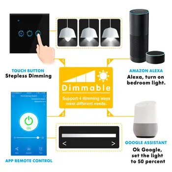 Wifi Dimeris Smart Light Touch Sienos Jungiklis, 110V, 220V eWeLink programa veikia su Alexa 