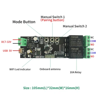 WiFi Relay Tuya Smart Switch Module 12V Smart gyvenimo APP Nuotolinis Valdymas Laikmatis 