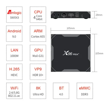 X96 MAX Plius Android 9.0 TV BOX Amlogic S905X3 Quad Core 8K smart tv box 2.4/5GWifi 4GB 64GB 32GB Media Player 