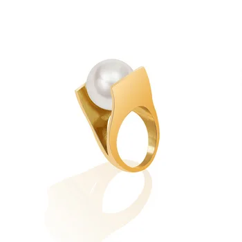Y-formos imitacija, perlų italų dizaineris unikalų stilių žiedas, moterų perdėtai asmenybės titano plieno, 18k auksu niekada išnyks