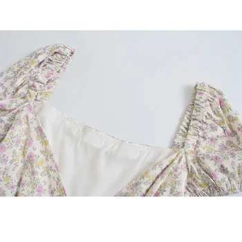 Za 2021 Moterų Suknelės, Gėlių Spausdinti Satino Wrap Suknelė Elegantiškas Moteris Backless Mini Vasaros Suknelė, Trumpas Sluoksniuotos Rankovėmis Ponios Vestidos