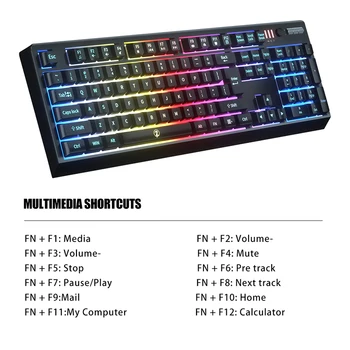 ZJFKSDYX belaidžio žaidimų klaviatūra, 2.4 G ryšį palaiko įkrovimo RGB LED apšvietimu, ergonomiškas vandeniui mechaninė 104 mygtukas