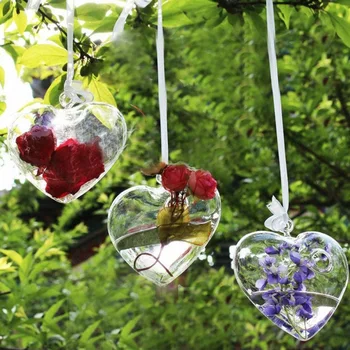 Širdies Formos Kabinti Stiklo Menkniekis Augalų, Gėlių Vaza, Apdailos (Skaidrus)