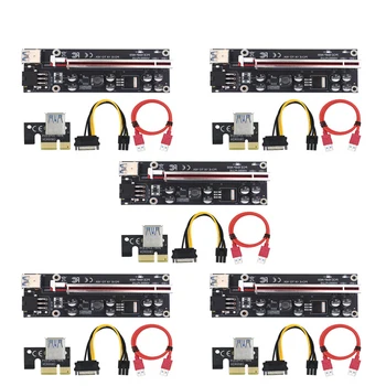1/2/3/5vnt Naujausias GPU PCIE/PCI-E Riser 009S Plus Card PCI E X16 PCI Express 6Pin Į SATA 1X 16X USB3.0 Extender LED Kasyba