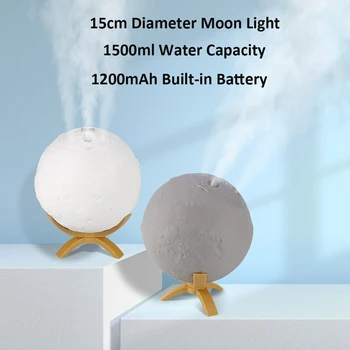 1500ml Triple Antgalis Oro Drėkintuvas su Spalvinga Mėnulis Naktį Šviesos 1200mAh Baterija Mokamas Belaidžio Ultragarso Rūko Rūko Maker