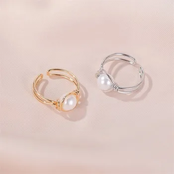 1pc Mados Naujų Golden Pearl Ring Ponios Prabangūs Double Papuošalai Žiedas Vestuvių Šventė Ponios Rankų Papuošalai