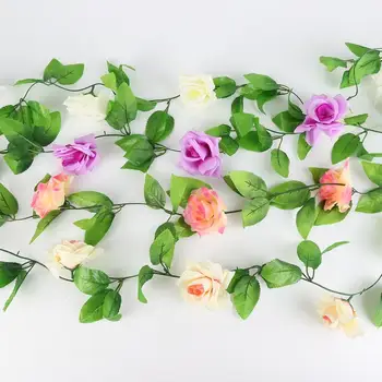 2.4 M Rožių Gėlių Vynuogių Šilko Dirbtinių Lapų Padirbtų Augalų Lapai Ivy Vynuogių Multi-Color Kabo Gėlių, Vestuvių Namų Kambario Dekoro