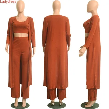 2020 m. rudenį drabužių moterims briaunoti kint megztinis ctop viršuje su long cardigan 3 dalių kostiumą