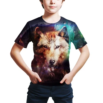 2021 4T-14T metų paaugliams, t-marškinėliai berniukams arba mergaitėms 3D vilkų spausdinti trumpomis rankovėmis apvalios apykaklės marškinėliai dideli vaikai karšto pardavimo