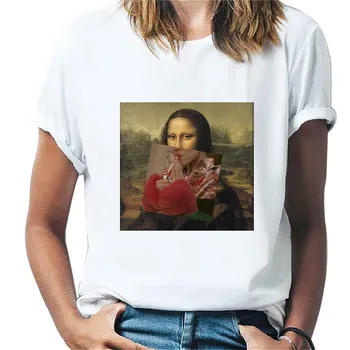 2021 Karšto Naujas Hipster marškinėliai Atsitiktinis marškinėliai moterims Mona Lisa Atspausdintas T-shirt Harajuku Apvalios Kaklo trumparankoviai marškinėliai Ponios