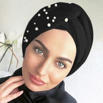 2021 Naujus Velvet Rait Moterims, Perlai Turbaną Femme Musulman Moterų Galvos Skara Turbaną Bžūp Žiemos Indijos Skrybėlę Turbante Mujer