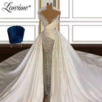 2021 Prabanga Dubajus Vestuvių Suknelės Visiškai Duobute Perlai Chalatas De Mariée Undinė Vestuvinės Suknelės Princesse Ilgai Traukinio Nuotakos Suknelės