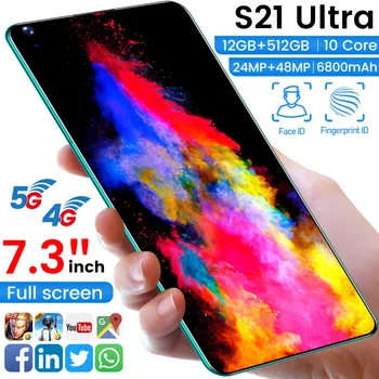 2021 S21 Utra 7.3 Colių Visą Ekraną Smartfon Pasaulio Versija 12G 512 GB 