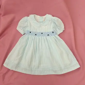 2021 vasaros suknelės Mergina Smocked Suknelė vaikai mergina siuvinėjimo blue Princess Vestuves raukiniais Suknelė 3 4 5 6 7 8
