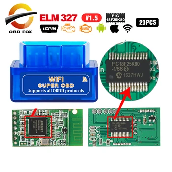 20pcs/daug Super mini elm327 V2.1 WIFI palaiko OBD II protokolus, elm 327 V1.5 