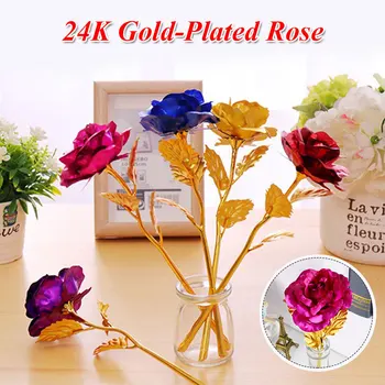 24K Aukso Folija Rožių Gėlių Be Dėžutės Valentino Dienos Meilužio Dovana Gimtadienio Romantiška 