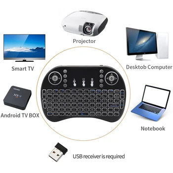 3 spalvos Apšvietimu i8 Mini Wireless Keyboard 2,4 ghz anglų Oro Pelė su Touchpad Nešiojamas TV Android TV Box naudoti AAA Baterijos