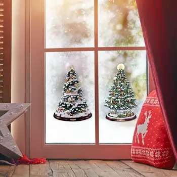 3D Kalėdų Eglutė Langą Lipdukai Kaimas Namai Žiemą Namas Su Apšvietimo, Kalėdų Senelis, senis besmegenis Kūrybos Namų Sienų Lipdukai