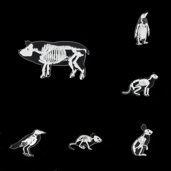 6 Stilių Gyvūnų Skeletas Sagė Pin Akrilo Katė, Kiaulė, Triušis Pingviną Paukštis Žiurkės Ženklelis Atlapas Pin Drabužių Maišą, Papuošalai, Dovana Draugui
