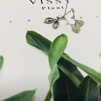925 sterlingas sidabro žali lapai auskarai Motinos diena dovana moterims korėjos auskarų mados auskarai paaugliams dovanų ir Papuošalų