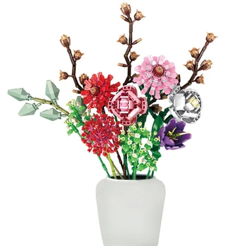 999Pcs/1237Pcs Amžinąjį Gėlių Puokštės Surinkti Blokai SS Tulpių Lily Gėlių, Augalų, Namų Apdailos Plytos Vaikai 