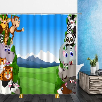 Animacinių filmų Gyvūnų Dušo Užuolaidos, Vaikų kambario Pingvinas Zebra Katė, Šuo 3D Vonios kambarys, Namų Dekoro Vandeniui Poliesterio Audinio Užuolaidos