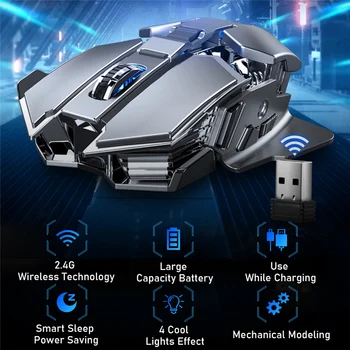 AULA SC300 2.4 G Bevielio Įkrovimo Pelės 4 Spalvų RGB Žaidimų Pelės Auto jutimo Smart Miego Ergonomiškas Optika, skirta 