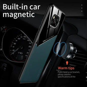 Automobilių magnetinis laikiklis stiklo odos tekstūra telefono dangtelis xiaomi poco x3 pro x3pro x 3 nfc pocox3 nfs atveju, atsparus smūgiams coque