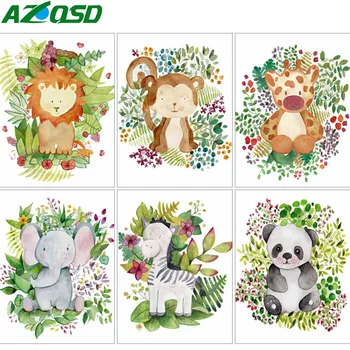 AZQSD Diamond Tapybos Liūtas, Dramblys, Beždžionė Kryželiu Visiškai Gręžimo Diamond Siuvinėjimo Animacinių filmų Gyvūnų Mozaiką, Rankų darbo Namų Dekoro