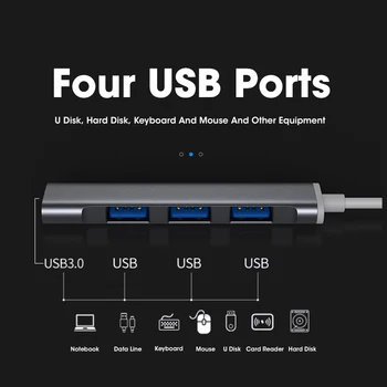 C tipo HUB USB C Iki Kelių USB 3.0 HUB Adapteris Dock for MacBook Huawei Mate 40 Kompiuterio USB-C 3.0 Splitter Tinklo plokštė USB Lan