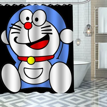 Custom Aukštos Kokybės Doraemon Dušo Užuolaidos Vandeniui Vonios Kambarys Poliesterio Audinio Vonios Užuolaidėlės Su Kabliukais