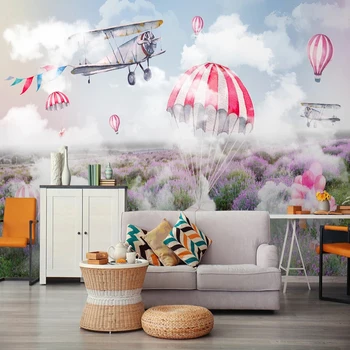 Custom Foto Tapetai, 3D Stereo Dangaus Lėktuvo Parašiutu Levandų Kraštovaizdžio Freskomis Kambarį Vaikams Miegamasis Namų Dekoro Tapetai
