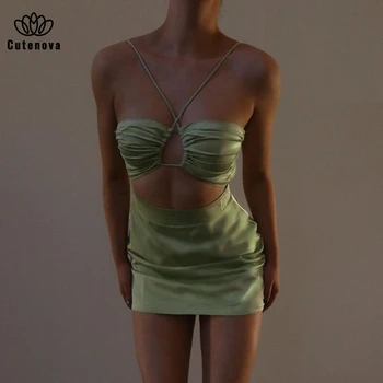 CUTENOVA Naujausios Konstrukcijos Žalia Seksualus Moterų Nėriniai-up Suknelė Camisole Šilko Tekstūros Šalies dDess Visas Rungtynes