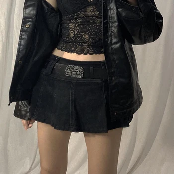 Derliaus Y2K Džinsinio Plisuotos Kelnės Moterims korėjos Seksualus Harajuku Mini Sijonai Clubwear Vasaros Kawaii Kietas Komplektai, 2000 Cuteandpscho