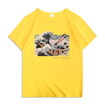 Didžiosios Suši Banga Spausdinti Vyrų Marškinėliai Japonijos Komiksų Stiliaus Mados, O-Kaklo Drabužius Harajuku Negabaritinių Marškinėliai Kvėpuojantis Žmogus, Topai