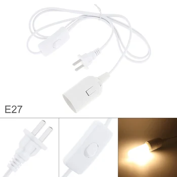E27 MUMS / ES Kištukas Baltos spalvos Sustabdytas Lempos Laikiklis Lemputės Bazės kištukinis Lizdas su Mygtukas Jungiklis E27 LED Lempa