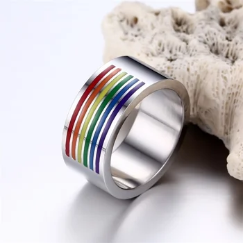 FDLK Spalvotų Vyrai Moterų Spalvinga Vaivorykštė LGBT Pulsera Žiedas iš Nerūdijančio Plieno Vestuvių Juostoje Lesbiečių & Gėjų Žiedai Lašas Laivybos