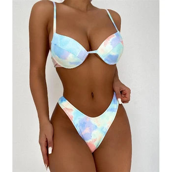 GNIM Sexy tie dažai Brazilijos Bikini maudymosi Kostiumėliai Moterims, Push Up 2 vnt Apynasrio 2021 M. Vasaros Paplūdimio Naują maudymosi kostiumėlį Biquini Bather Kostiumas