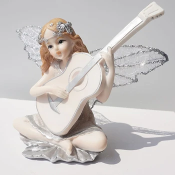 Groti Gitara Muzikos Mergaitė Angelo Statulos Dervos Statula Meno Skulptūros, Amatų
